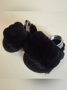 UGG Kids Black Plush Ear Muffs with Branded Elastic Band